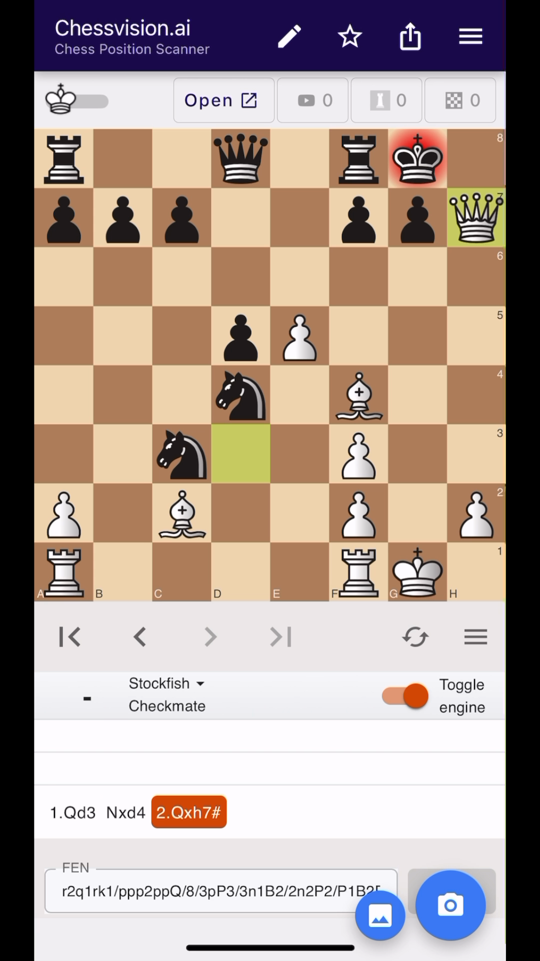 White’s Queen on h7 delivering checkmate after Black takes the Pawn
