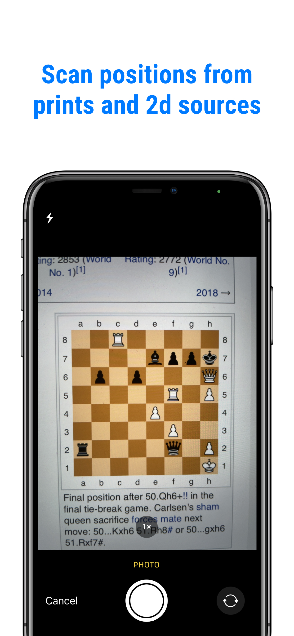 The Chessvision.ai camera scanning a printed chess diagram